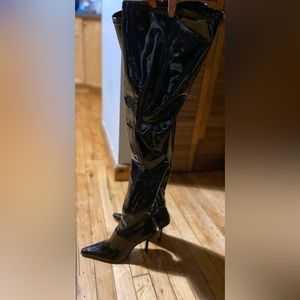 Zara Thigh High Patent Leather Boots
